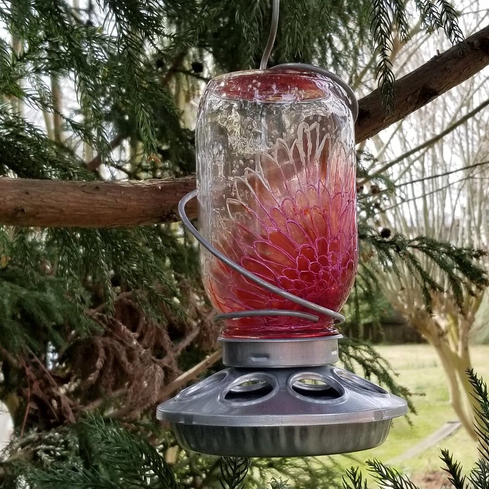Handmade Bird Feeder. Hand painted. "Pink Dahlia"